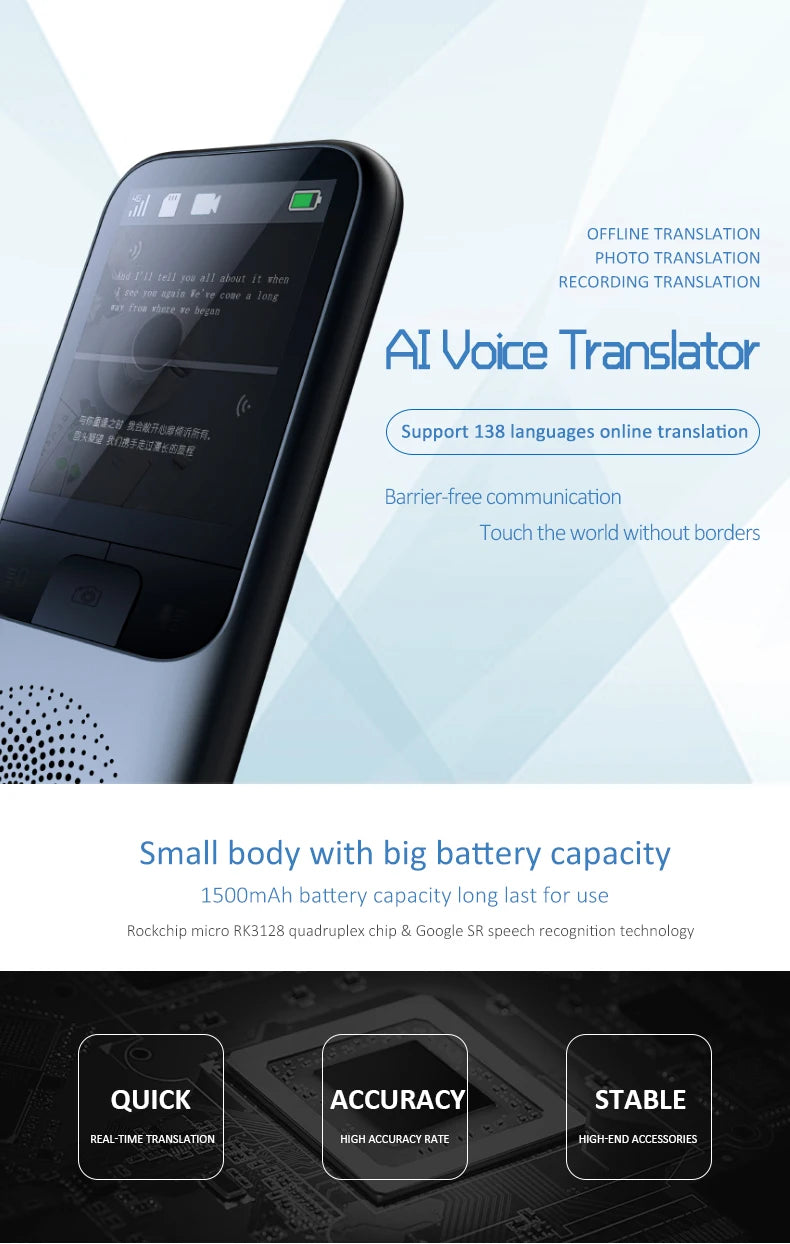 Portable Audio Translator 138 Language Smart Translator Offline In Real Time Smart Voice AI Voice Photo Translator
