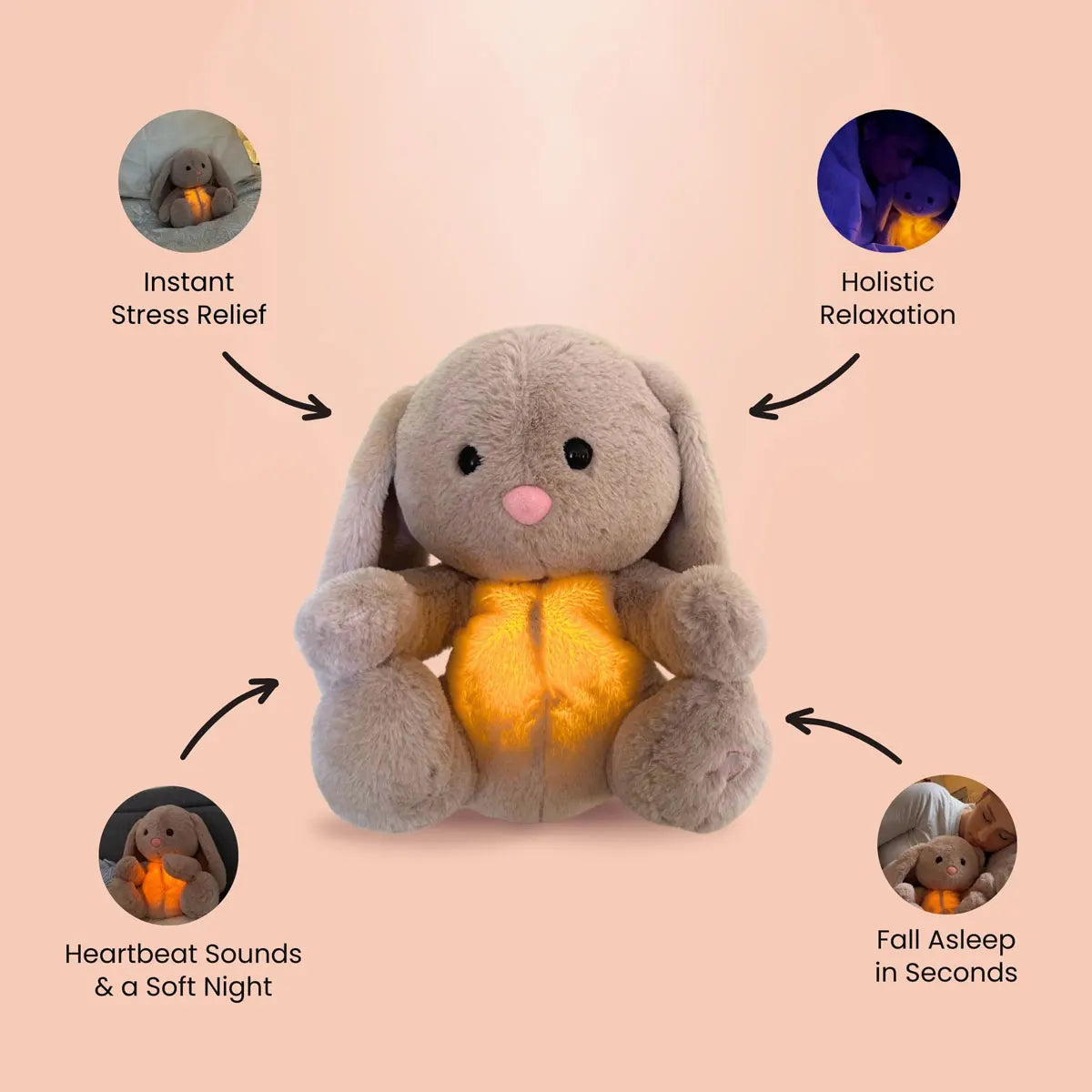 Breathing Bunny Plush Conciliate Doll comforter Peaceful Music toy with Relieve tension and anxiety for baby Bunny sleeping time