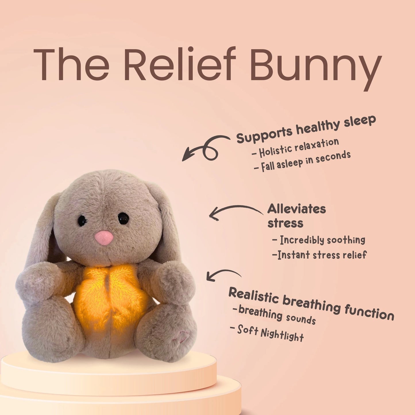 Breathing Bunny Plush Conciliate Doll comforter Peaceful Music toy with Relieve tension and anxiety for baby Bunny sleeping time