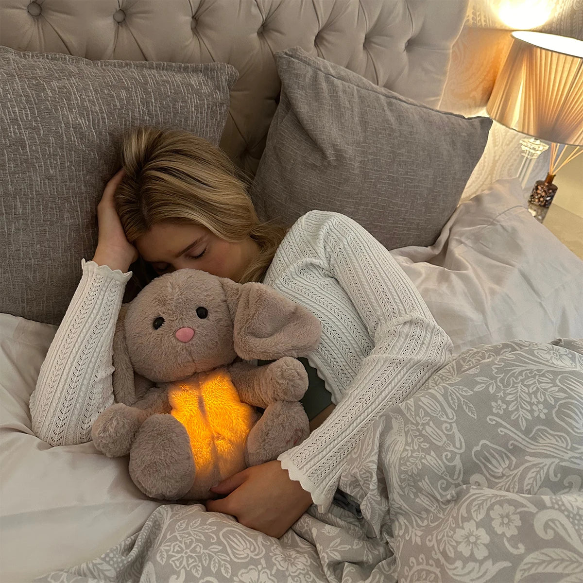 Breathing Bunny Plush Conciliate Doll comforter Peaceful Music toy with Relieve tension and anxiety for baby Bunny sleeping time