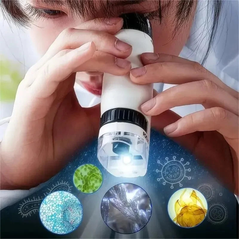 Pocket Microscope Kids Science Toy Kit 60-120x Educational Mini Handheld Microscope with LED Light Outdoor Children Stem Toy Poc