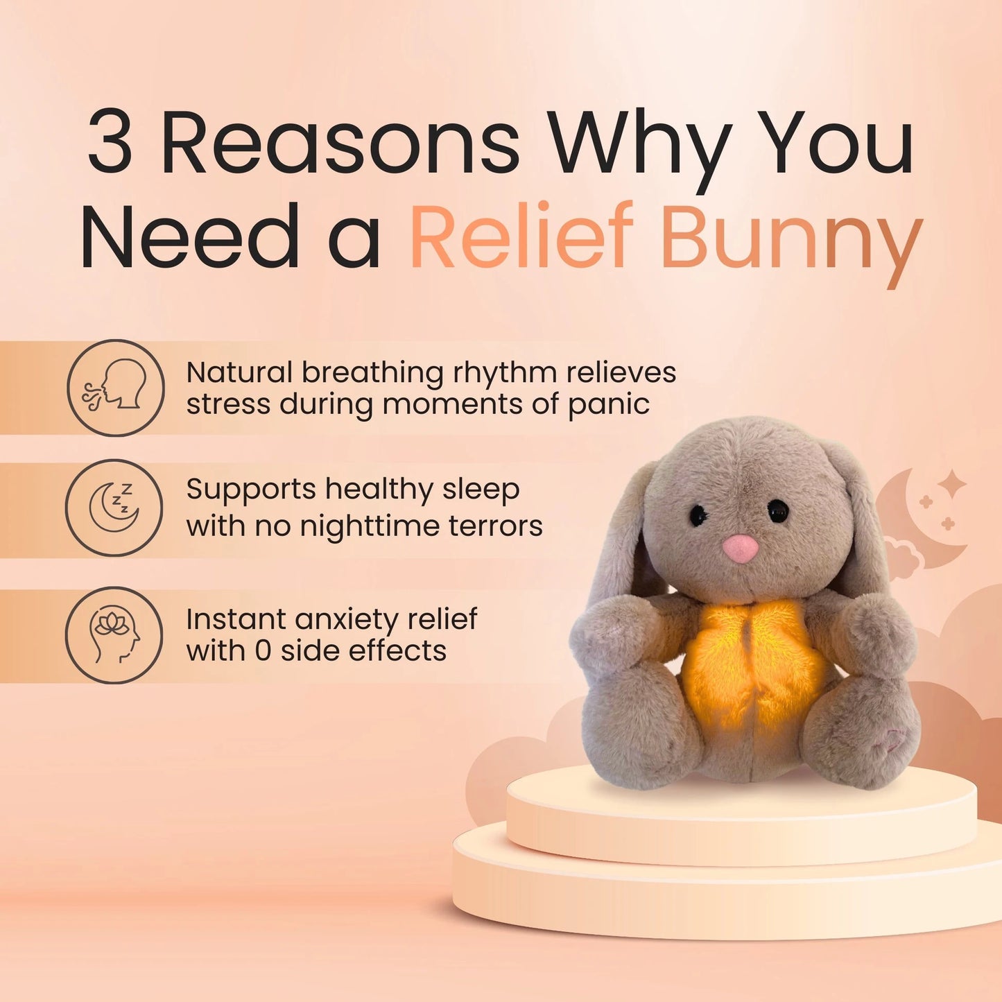 Breathing Bunny Plush Conciliate Doll comforter Peaceful Music toy with Relieve tension and anxiety for baby Bunny sleeping time