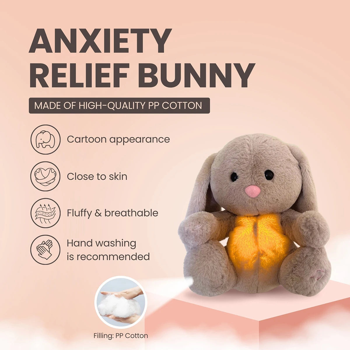 Breathing Bunny Plush Conciliate Doll comforter Peaceful Music toy with Relieve tension and anxiety for baby Bunny sleeping time