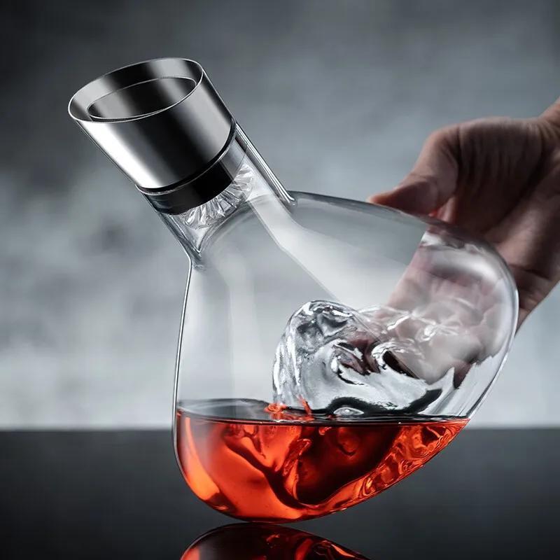 1pc Wine Decanter 1.5L Decanter Wine Creative Transparent Iceberg Design Lead-Free Crystal Glass Wine Accessories Barware Decanters