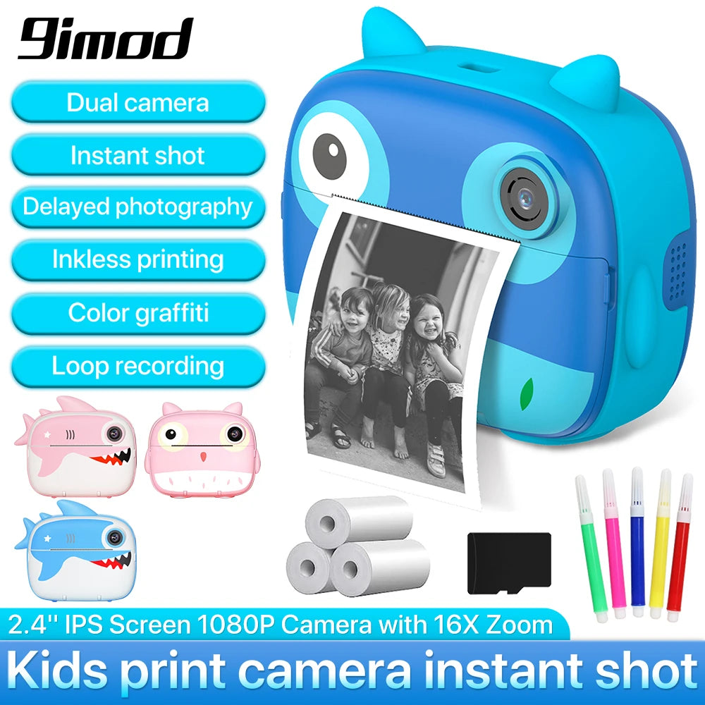 9IMOD Children Instant Print Camera 2.4inch 1080P Selfie Video Photo Digital Camera with 10X Zoom Portable Travel Toy for Kids